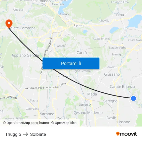 Triuggio to Solbiate map