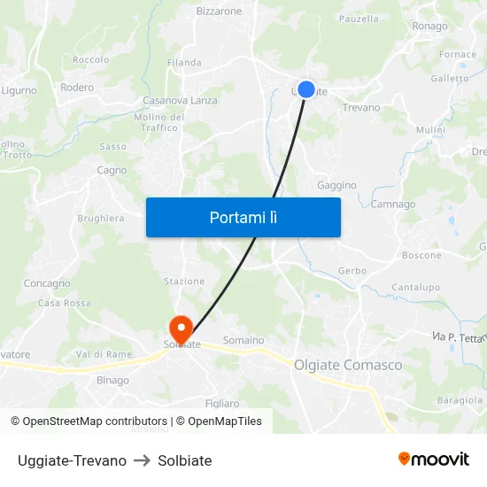 Uggiate-Trevano to Solbiate map