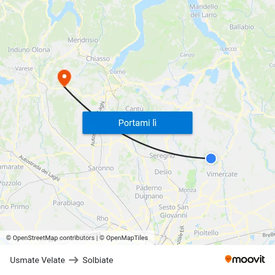 Usmate Velate to Solbiate map