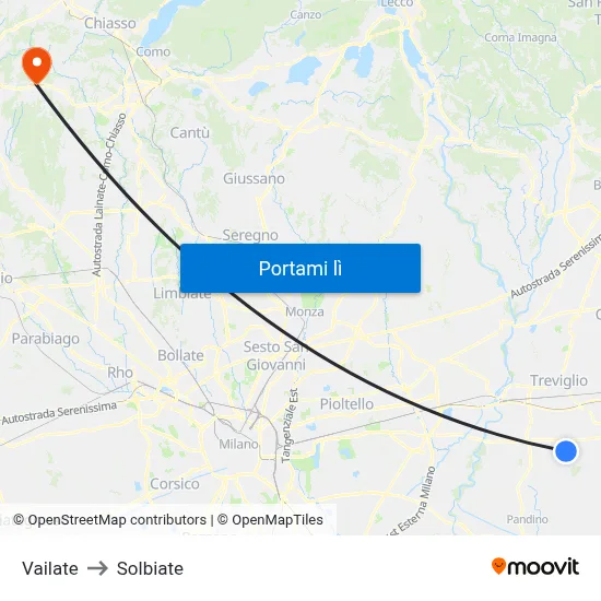 Vailate to Solbiate map