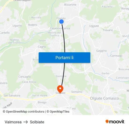 Valmorea to Solbiate map
