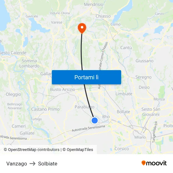 Vanzago to Solbiate map