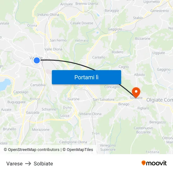 Varese to Solbiate map