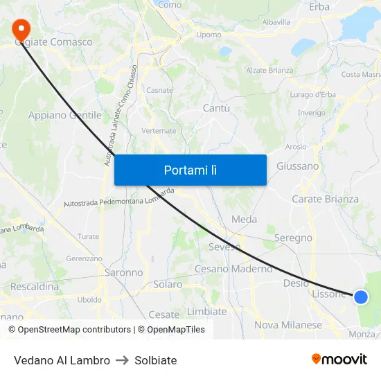 Vedano Al Lambro to Solbiate map