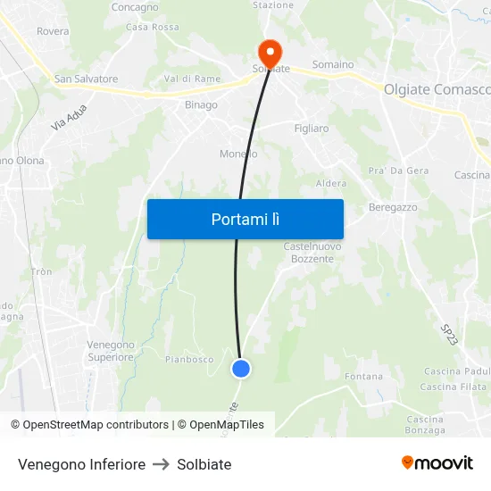 Venegono Inferiore to Solbiate map