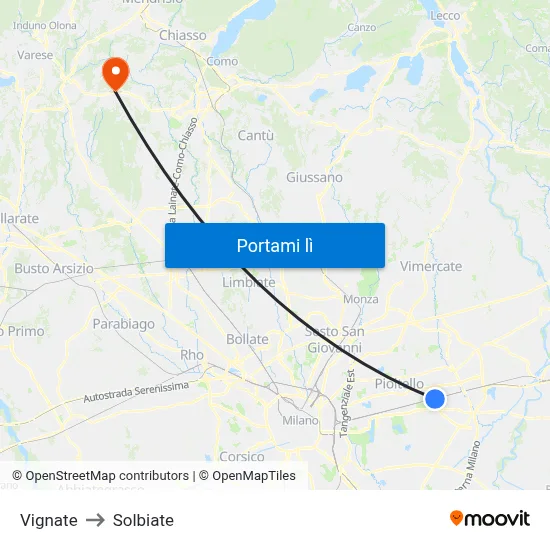 Vignate to Solbiate map