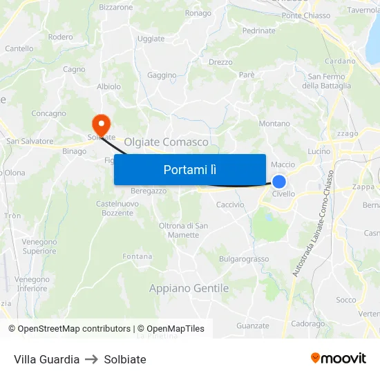 Villa Guardia to Solbiate map