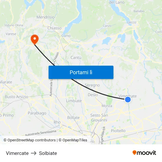 Vimercate to Solbiate map