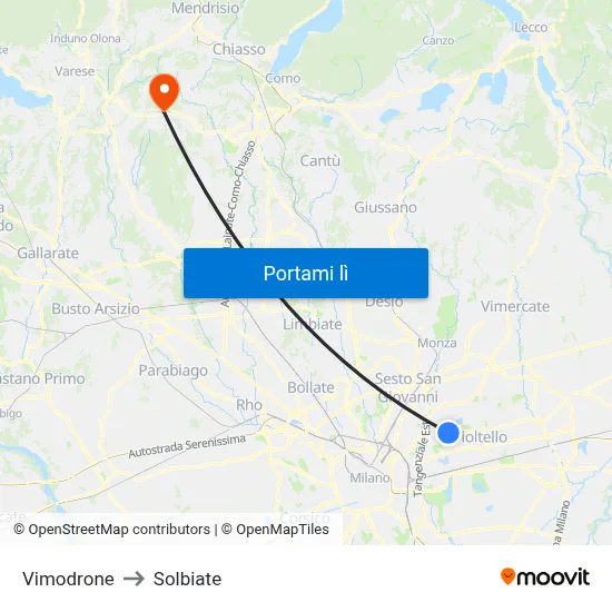 Vimodrone to Solbiate map
