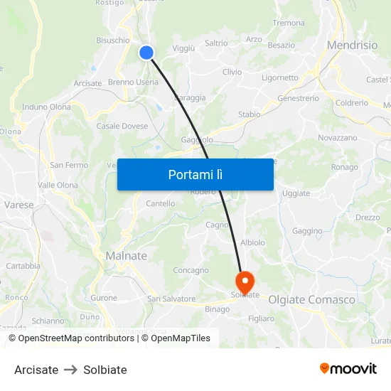 Arcisate to Solbiate map