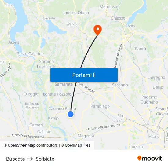 Buscate to Solbiate map