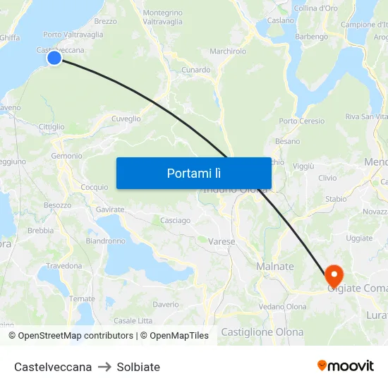 Castelveccana to Solbiate map