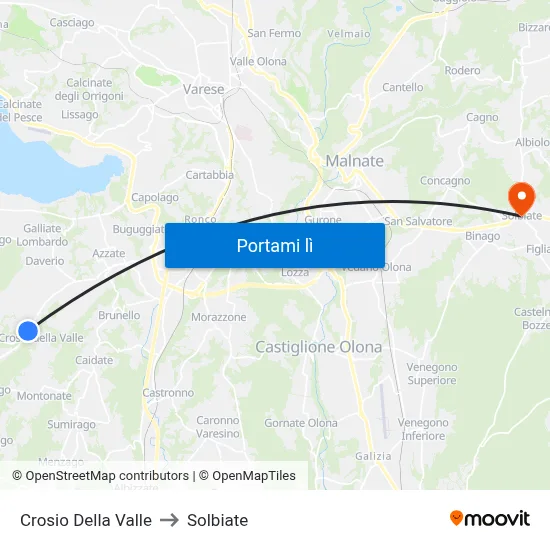 Crosio Della Valle to Solbiate map