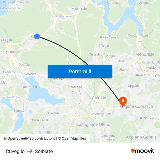 Cuveglio to Solbiate map