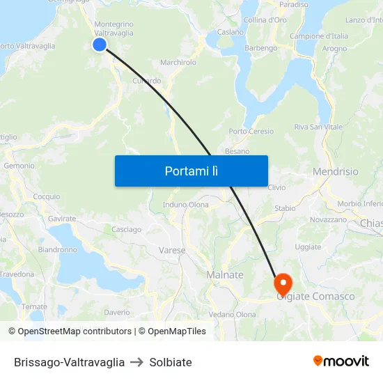 Brissago-Valtravaglia to Solbiate map