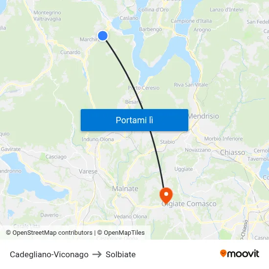 Cadegliano-Viconago to Solbiate map