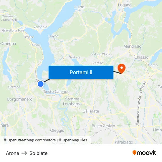 Arona to Solbiate map