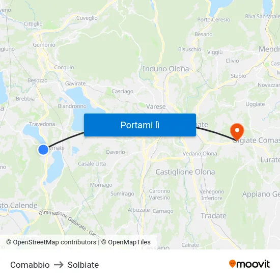 Comabbio to Solbiate map
