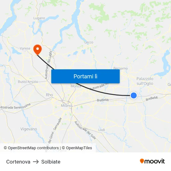 Cortenova to Solbiate map