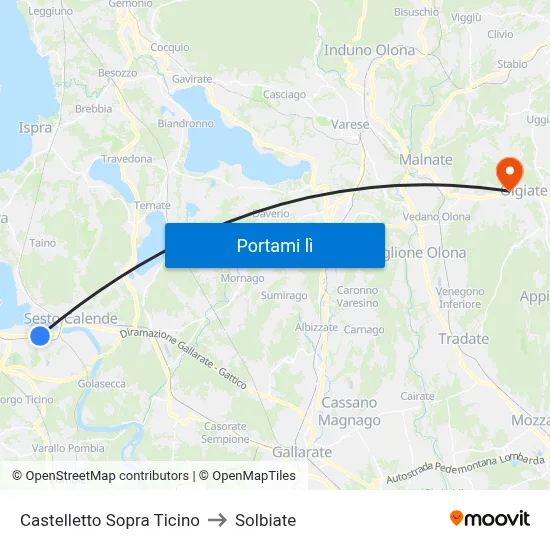 Castelletto Sopra Ticino to Solbiate map