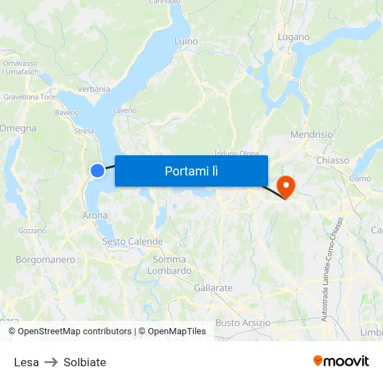 Lesa to Solbiate map