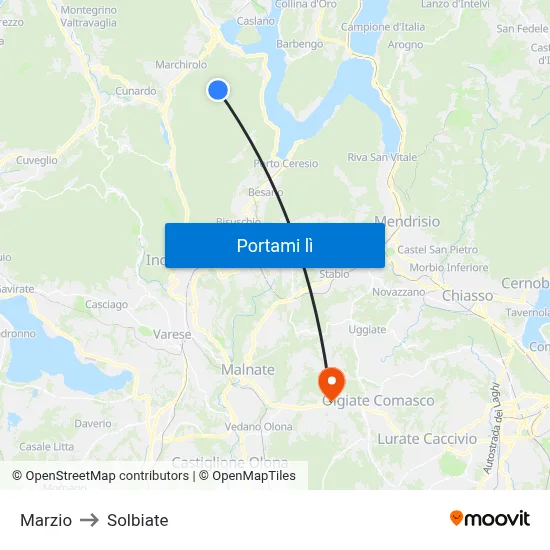 Marzio to Solbiate map