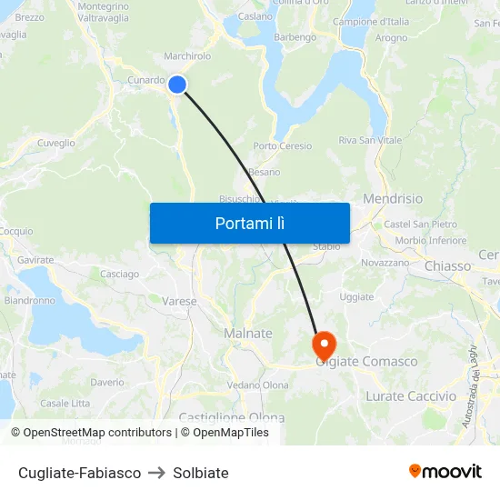 Cugliate-Fabiasco to Solbiate map