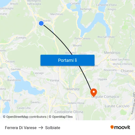 Ferrera Di Varese to Solbiate map