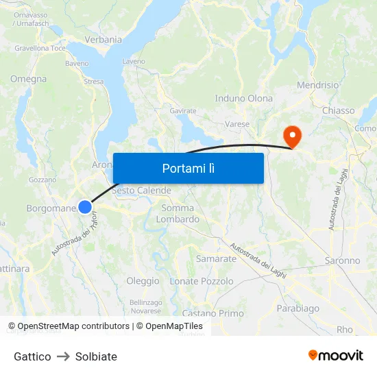 Gattico to Solbiate map