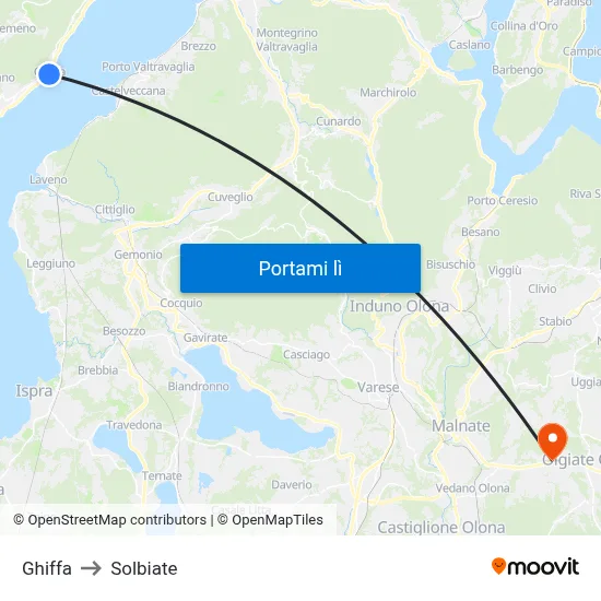 Ghiffa to Solbiate map