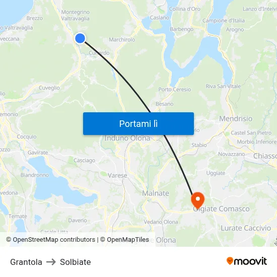 Grantola to Solbiate map