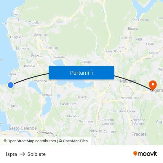 Ispra to Solbiate map