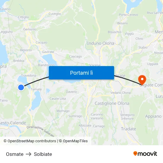 Osmate to Solbiate map