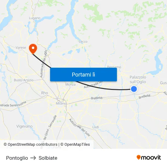 Pontoglio to Solbiate map