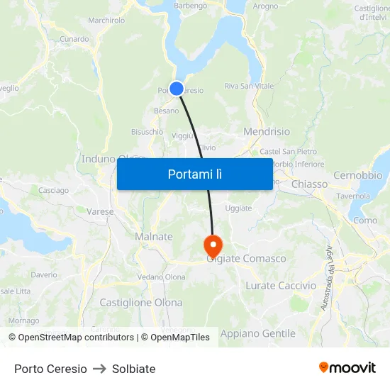 Porto Ceresio to Solbiate map