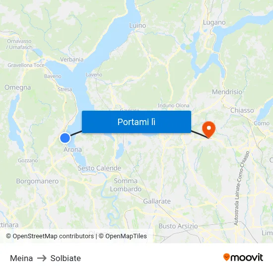 Meina to Solbiate map