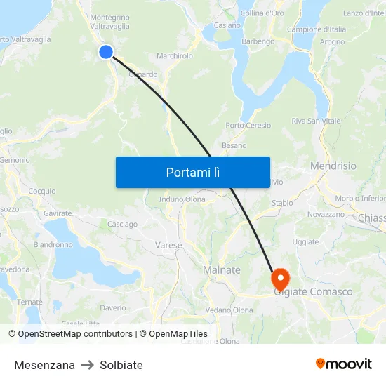 Mesenzana to Solbiate map