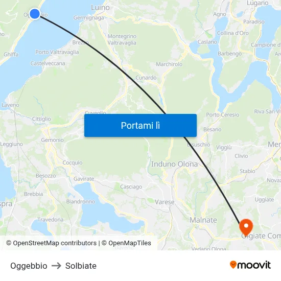Oggebbio to Solbiate map