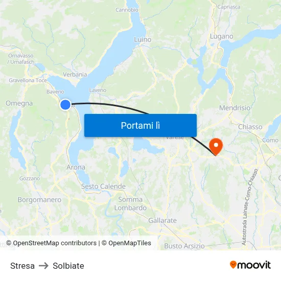 Stresa to Solbiate map