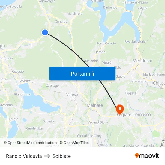 Rancio Valcuvia to Solbiate map