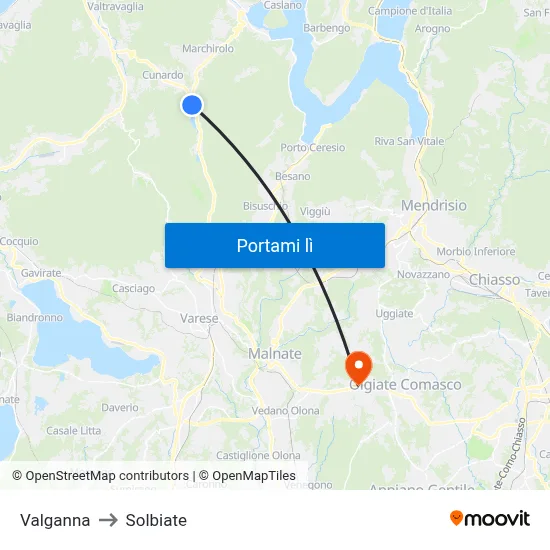 Valganna to Solbiate map