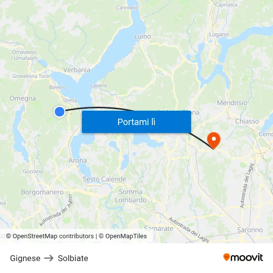 Gignese to Solbiate map