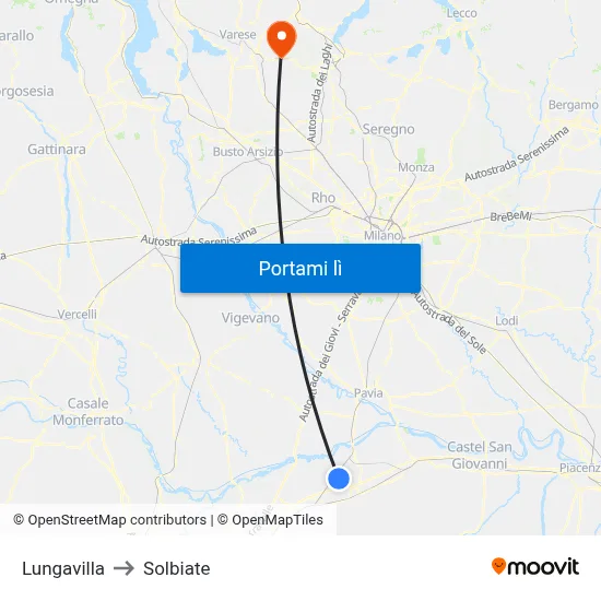 Lungavilla to Solbiate map