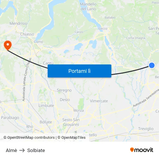 Almè to Solbiate map