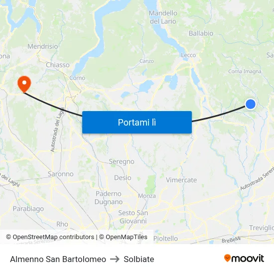 Almenno San Bartolomeo to Solbiate map