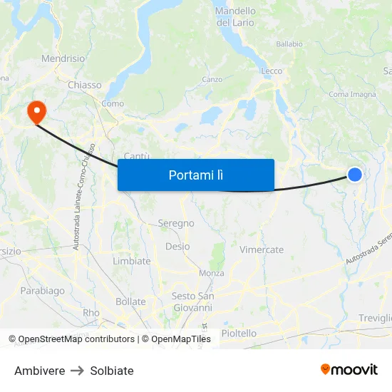 Ambivere to Solbiate map
