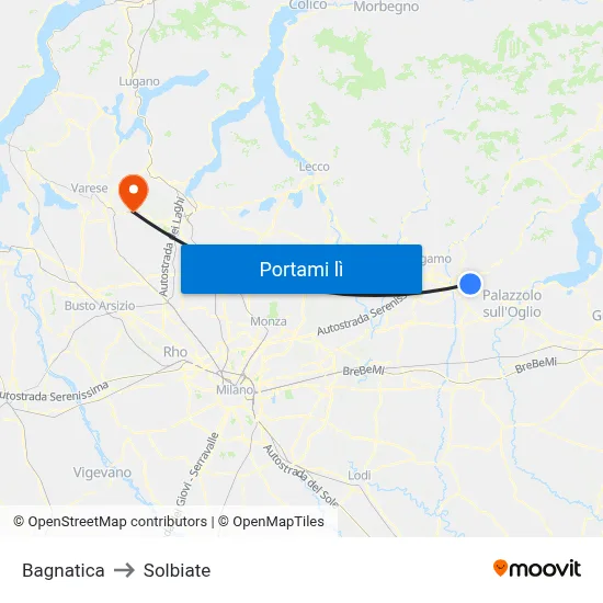 Bagnatica to Solbiate map