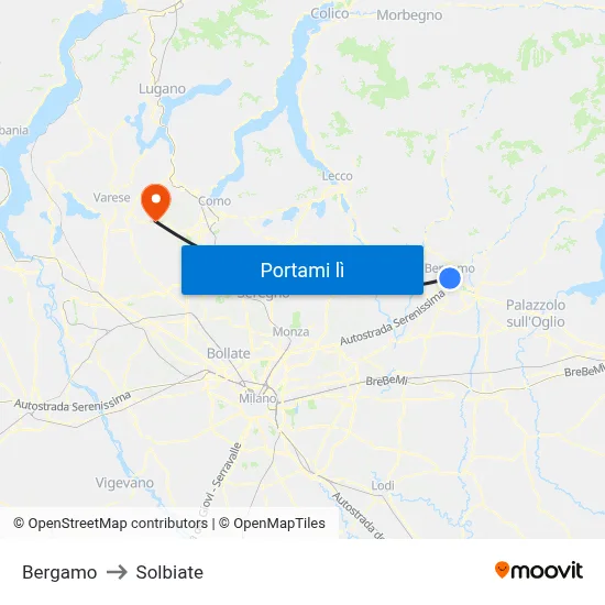 Bergamo to Solbiate map