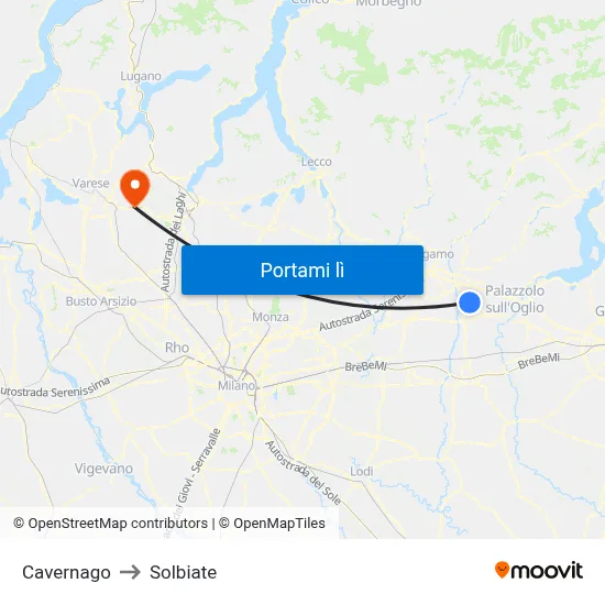 Cavernago to Solbiate map