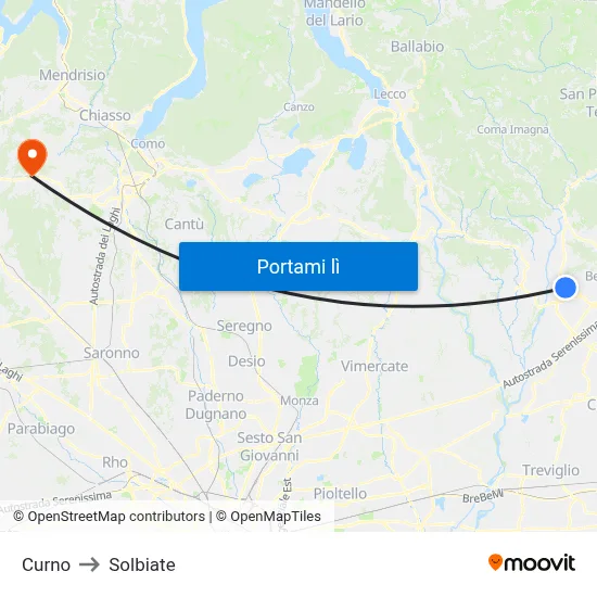 Curno to Solbiate map